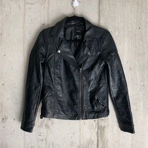 Black Faux Leather Shoulder Detail Moto Jacket